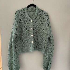 Chic Crochet Women's Cardigan in Teal